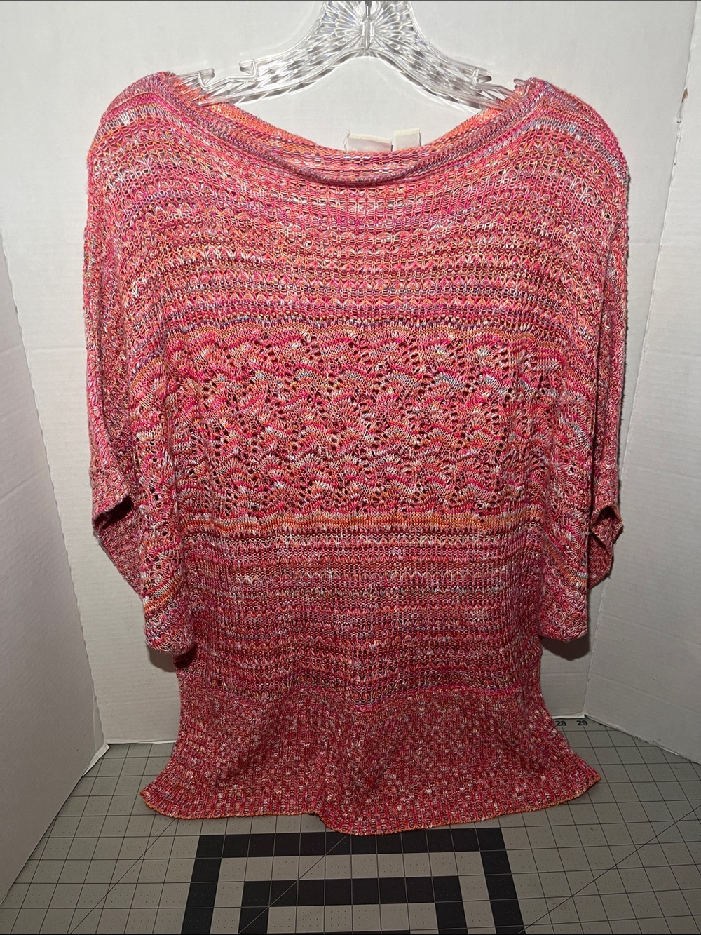 Cato Multitone Pink Openwork Knit Scoop Neck Sweater